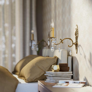 Classic brass wall lamp with crystal pendants baroque style by Ghidini 1849 - Finish: OBS Bronze Satin Brass