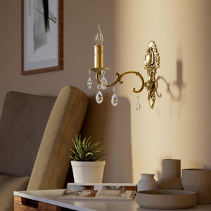 Classic brass wall lamp with crystal pendants baroque style by Ghidini 1849 - Finish: OBS Bronze Satin Brass