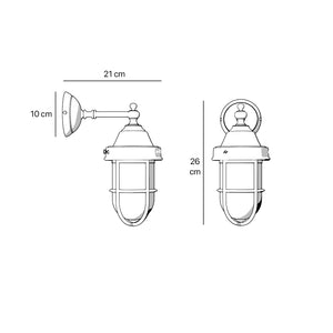 Outdoor wall lamp in brass with a transparent glass cage, industrial style, weather-resistant by Ghidini 1849