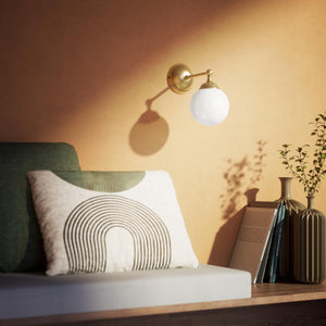 Brass wall lamp with white glass globe, vintage contemporary design for interiors by Ghidini 1849 - Finish: OBS Bronze Satin Brass