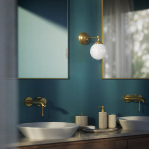 Brass wall lamp with white glass globe, vintage contemporary design for interiors by Ghidini 1849 - Finish: OBS Bronze Satin Brass