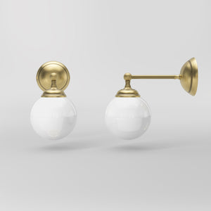 Brass wall lamp with white glass globe, vintage contemporary design for interiors by Ghidini 1849 - Finish: OBV Bronze Satin Light Brass
