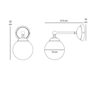 Brass wall lamp with white glass globe, vintage contemporary design for interiors by Ghidini 1849