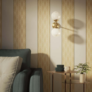 Art Deco wall sconce with two opal glass spheres and brass structure, classic and elegant Italian design for interior lighting - Finish: OBS Bronze Satin Brass