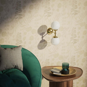 Art Deco wall sconce with two opal glass spheres and brass structure, classic and elegant Italian design for interior lighting - Finish: OLV Polished Brass