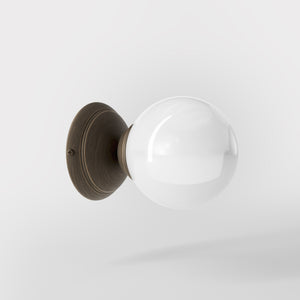 Art Deco wall light with glossy white glass sphere and circular brass structure classic and elegant Italian design - Finish: OBM Bronze Satin Matt Brass