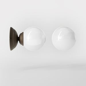 Art Deco wall light with glossy white glass sphere and circular brass structure classic and elegant Italian design - Finish: OBM Bronze Satin Matt Brass
