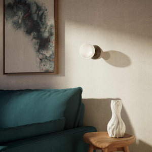 Art Deco wall light with glossy white glass sphere and circular brass structure classic and elegant Italian design - Finish: OBM Bronze Satin Matt Brass