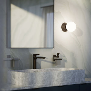 Art Deco wall light with glossy white glass sphere and circular brass structure classic and elegant Italian design - Finish: OBM Bronze Satin Matt Brass