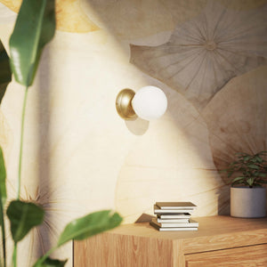 Art Deco wall light with glossy white glass sphere and circular brass structure classic and elegant Italian design - Finish: OBS Bronze Satin Brass