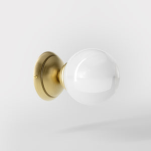 Art Deco wall light with glossy white glass sphere and circular brass structure classic and elegant Italian design - Finish: OBV Bronze Satin Light Brass