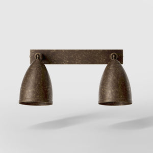 Brass wall lamp with two adjustable spots, perfect for living rooms, offices, and industrial-style interiors by Ghidini 1849 - Finish: OAS Antique Brass