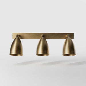Brass wall light, industrial style, three adjustable spotlights, 360° rotation and 90° tilt, perfect for interiors by Ghidini 1849 - Finish: OBS Bronze Satin Brass