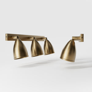 Brass wall light, industrial style, three adjustable spotlights, 360° rotation and 90° tilt, perfect for interiors by Ghidini 1849 - Finish: OBS Bronze Satin Brass