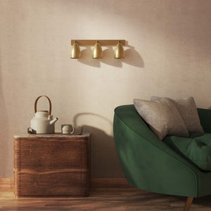 Brass wall light, industrial style, three adjustable spotlights, 360° rotation and 90° tilt, perfect for interiors by Ghidini 1849 - Finish: OBS Bronze Satin Brass