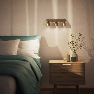 Brass wall light, industrial style, three adjustable spotlights, 360° rotation and 90° tilt, perfect for interiors by Ghidini 1849 - Finish: OBS Bronze Satin Brass
