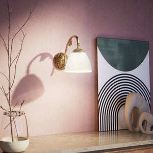 Classic brass wall lamp with a speckled white shade, vintage style for interiors by Ghidini 1849 - Finish: OBS Bronze Satin Brass