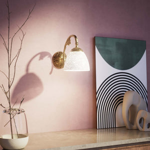 Classic brass wall lamp with a speckled white shade, vintage style for interiors by Ghidini 1849 - Finish: OBS Bronze Satin Brass