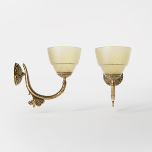 Art Nouveau brass wall lamp with floral decorated arm and frosted glass diffuser with geometric diamond pattern by Ghidini 1849 - Finish: OBS Bronze Satin Brass