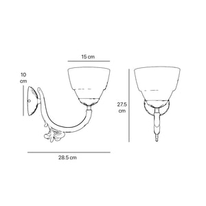 Art Nouveau brass wall lamp with floral decorated arm and frosted glass diffuser with geometric diamond pattern by Ghidini 1849