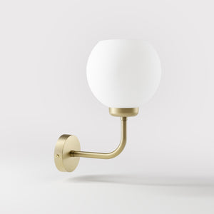 Brass wall lamp with white opal glass shade, perfect for refined and elegant interiors - Finish: OBV Bronze Satin Light Brass