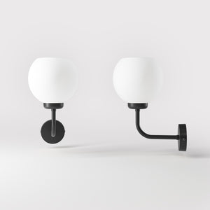 Brass wall lamp with white opal glass shade, perfect for refined and elegant interiors - Finish: ONO Matt Black