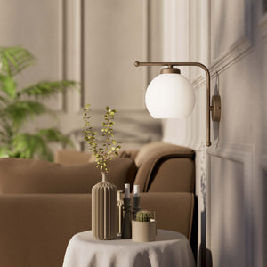 Brass wall lamp with frosted glass globe, retro style for elegant interiors - Finish: OBM Bronze Satin Matt Brass