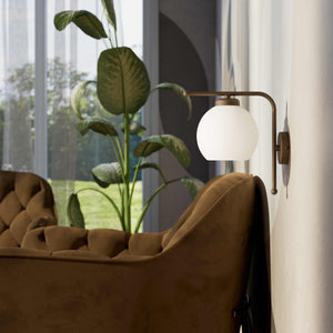 Brass wall lamp with frosted glass globe, retro style for elegant interiors - Finish: OBM Bronze Satin Matt Brass