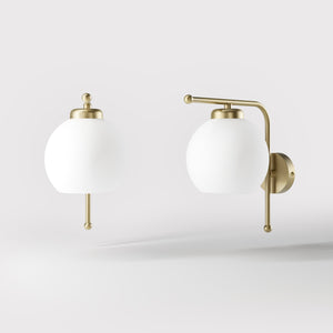 Brass wall lamp with frosted glass globe, retro style for elegant interiors - Finish: OBV Bronze Satin Light Brass