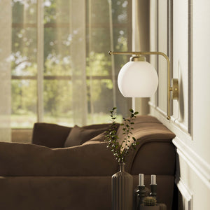 Brass wall lamp with frosted glass globe, retro style for elegant interiors - Finish: OBV Bronze Satin Light Brass