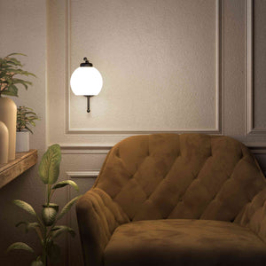 Brass wall lamp with frosted glass globe, retro style for elegant interiors - Finish: ONO Matt Black