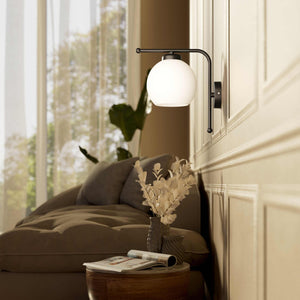 Brass wall lamp with frosted glass globe, retro style for elegant interiors - Finish: ONO Matt Black