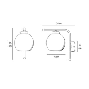 Brass wall lamp with frosted glass globe, retro style for elegant interiors