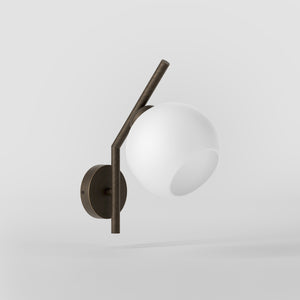 Brass wall lamp with spherical opal glass diffuser, modern and geometric design, perfect for elegant and contemporary interiors by Ghidini 1849 - Finish: OBM Bronze Satin Matt Brass