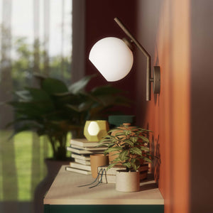 Brass wall lamp with spherical opal glass diffuser, modern and geometric design, perfect for elegant and contemporary interiors by Ghidini 1849 - Finish: OBM Bronze Satin Matt Brass