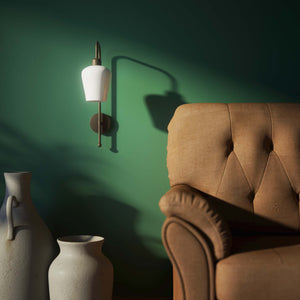 Vintage brass and white glass wall lamp, elegant lighting for refined interiors by Ghidini 1849 - Finish: OBM Bronze Satin Matt Brass