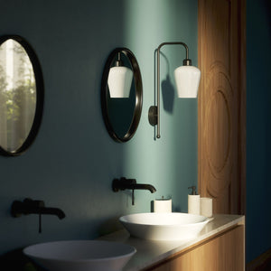 Vintage brass and white glass wall lamp, elegant lighting for refined interiors by Ghidini 1849 - Finish: ONO Matt Black