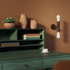 Modern brass wall sconce with dual light, minimalist and refined design, ideal for homes, hotels, and boutiques by Ghidini 1849 - Finish: OBM Bronze Satin Matt Brass