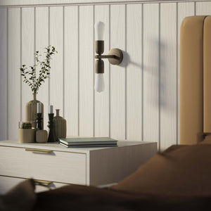 Modern brass wall sconce with dual light, minimalist and refined design, ideal for homes, hotels, and boutiques by Ghidini 1849 - Finish: OBM Bronze Satin Matt Brass