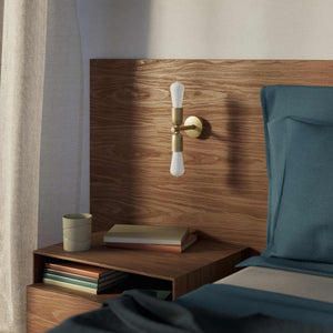 Modern brass wall sconce with dual light, minimalist and refined design, ideal for homes, hotels, and boutiques by Ghidini 1849 - Finish: OBV Bronze Satin Light Brass