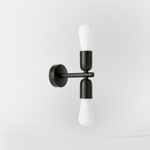 Modern brass wall sconce with dual light, minimalist and refined design, ideal for homes, hotels, and boutiques by Ghidini 1849 - Finish: ONO Matt Black