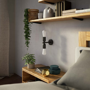 Modern brass wall sconce with dual light, minimalist and refined design, ideal for homes, hotels, and boutiques by Ghidini 1849 - Finish: ONO Matt Black