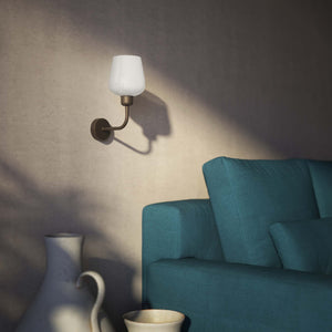 Elegant brass wall lamp with white glass diffuser, perfect for refined interiors by Ghidini 1849 - Finish: OBM Bronze Satin Matt Brass