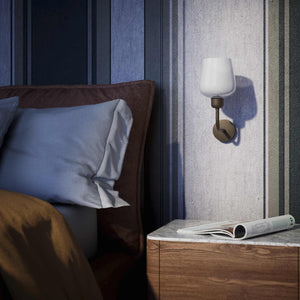 Elegant brass wall lamp with white glass diffuser, perfect for refined interiors by Ghidini 1849 - Finish: OBM Bronze Satin Matt Brass