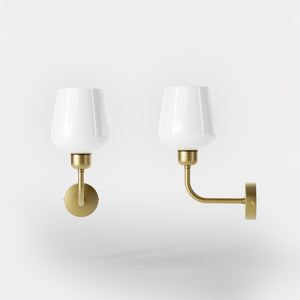 Elegant brass wall lamp with white glass diffuser, perfect for refined interiors by Ghidini 1849 - Finish: OBV Bronze Satin Light Brass