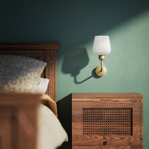 Elegant brass wall lamp with white glass diffuser, perfect for refined interiors by Ghidini 1849 - Finish: OBV Bronze Satin Light Brass