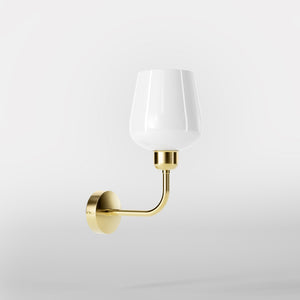 Elegant brass wall lamp with white glass diffuser, perfect for refined interiors by Ghidini 1849 - Finish: OLV Polished Brass