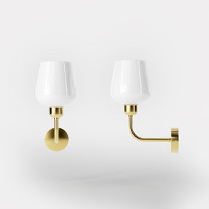 Elegant brass wall lamp with white glass diffuser, perfect for refined interiors by Ghidini 1849 - Finish: OLV Polished Brass