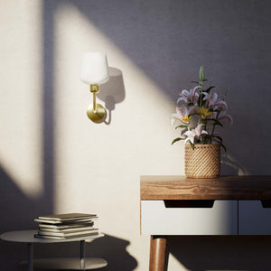 Elegant brass wall lamp with white glass diffuser, perfect for refined interiors by Ghidini 1849 - Finish: OLV Polished Brass