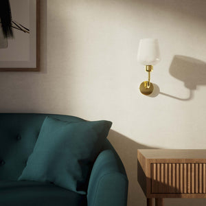 Elegant brass wall lamp with white glass diffuser, perfect for refined interiors by Ghidini 1849 - Finish: OLV Polished Brass